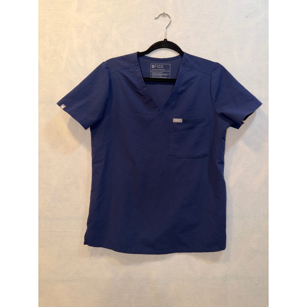FIGS Technical Collection Navy Blue V Neck Scrub Top Short Sleeve Size S